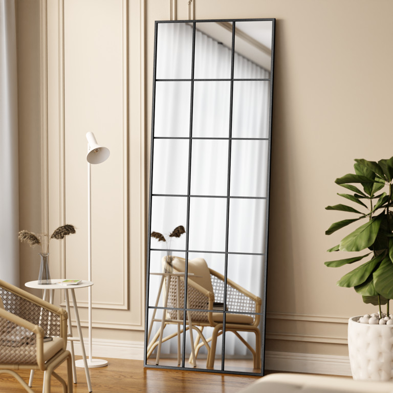 BEAUTYPEAK 23"x65" Full-Length Windowpane Mirror Wall-Decor Mirror,Black | Walmart (US)
