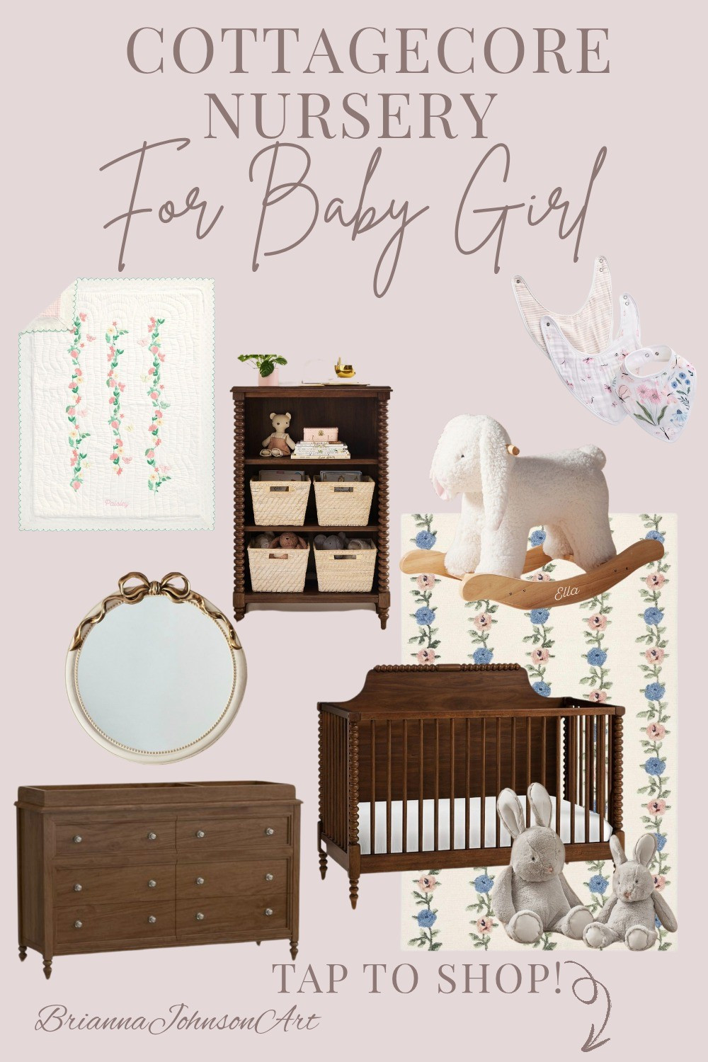 Design a dreamy cottagecore nursery filled with soft florals, vintage wooden furniture, and delicate feminine touches all from Pottery Barn. This baby girl room inspiration features heirloom-style decor, cozy textures, and a soft pastel palette perfect for a timeless, peaceful space. Whether you're decorating for your newborn or creating a baby shower registry, these charming finds will complete the look. 

#LTKBaby #LTKBump #LTKHome