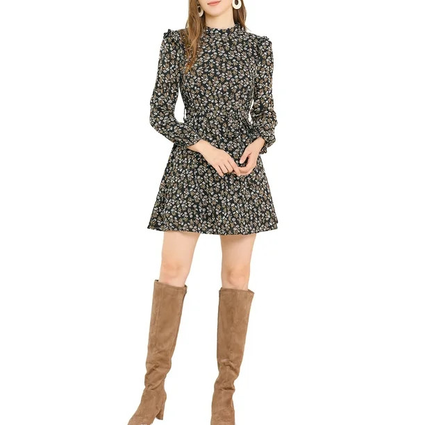 Allegra K Junior's Ruffle Floral Elastic Waist Casual A-Line Dress - Walmart.com | Walmart (US)