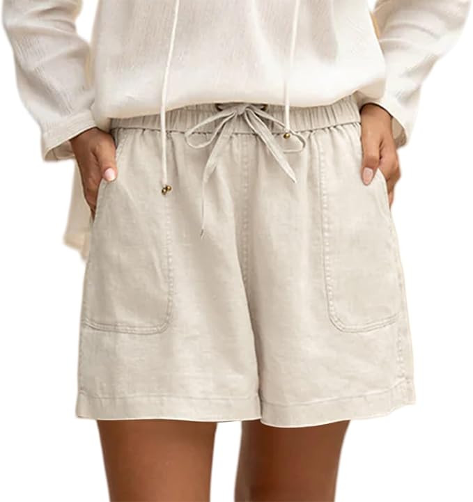 Duyang Women Summer Linen Shorts Elastic High Waist Pants Comfy Drawstring Travel Pant Casual Loo... | Amazon (US)