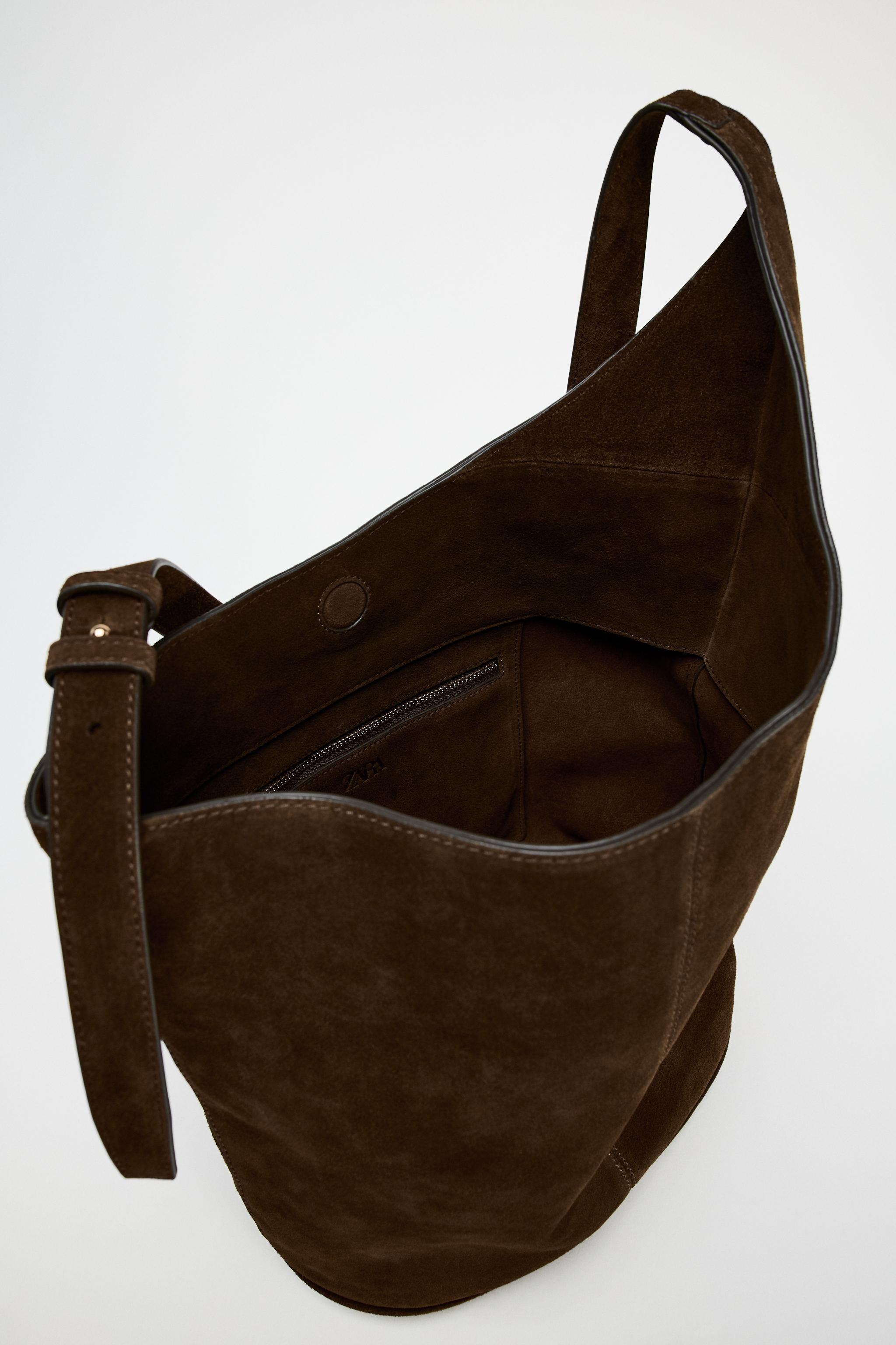 BORSA A SACCA SOFT IN PELLE SCAMOSCIATA ASIMMETRICA | Zara US