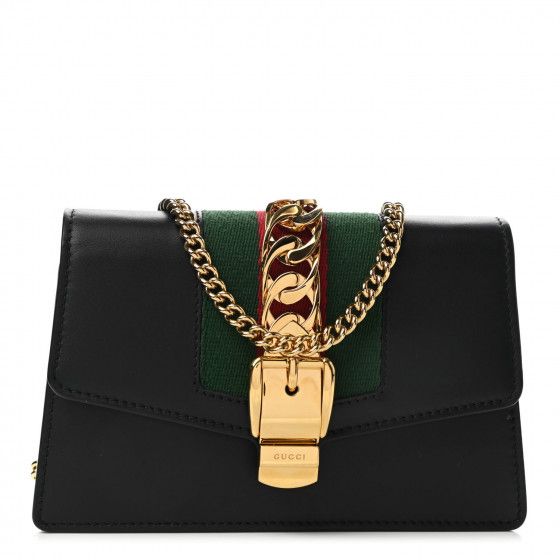 GUCCI Calfskin Super Mini Sylvie Chain Shoulder Bag Black | Fashionphile
