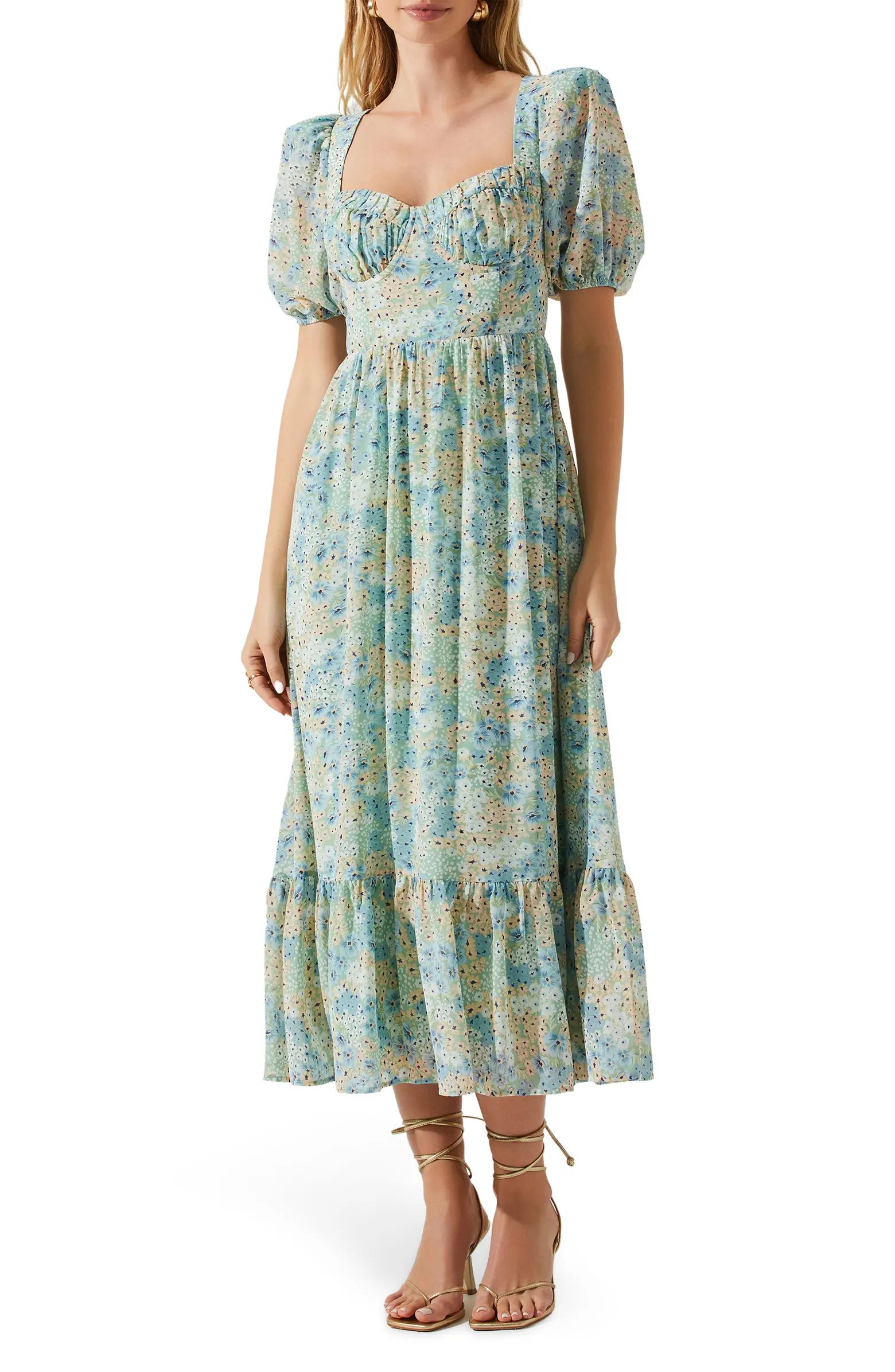 Floral Sweetheart Neck Midi Dress | Nordstrom