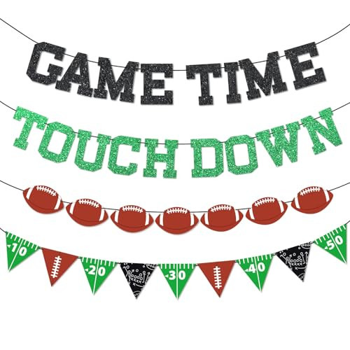 Qyeahkj 4Pcs Football Party Decoration Pre-Strung Glitter Touch Down Banner - NO DIY Pennant Banner for Sports Party Supplies, Favors, Tailgate, Birthday, Game Day Decoration | Amazon (US)
