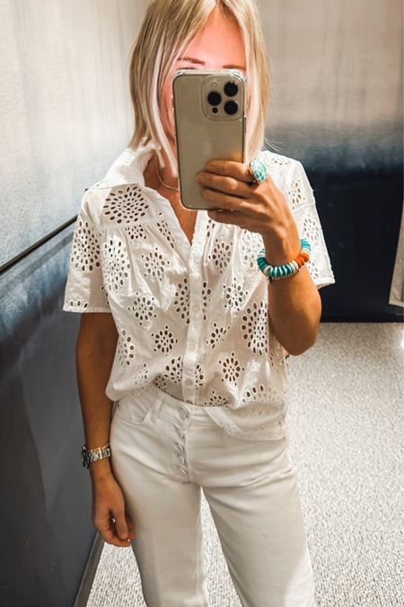 Spring vacation, vacation outfit, white top, white denim, turquoise jewelry, 
Wearing everything in my true size

Evereve, Evereve ambassador, @evereveofficial

#LTKstyletip #LTKFind