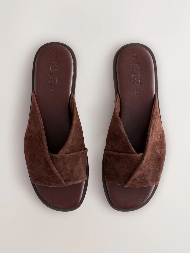 Chocolate Brown Suede Twisted Mule Sandals | Next AU