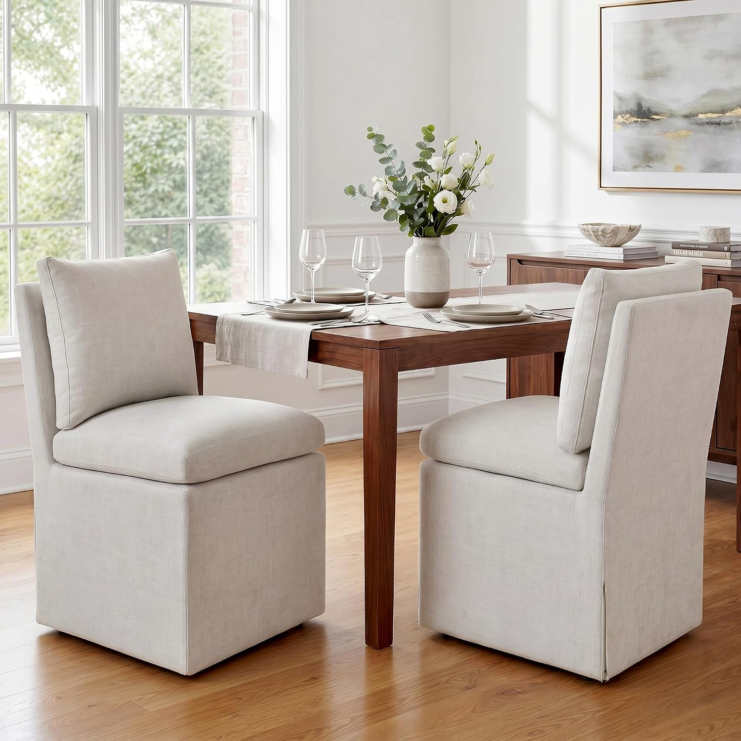 DUHOME Upholstered Armless Dining Chair with Casters for Living Room | Amazon (US)