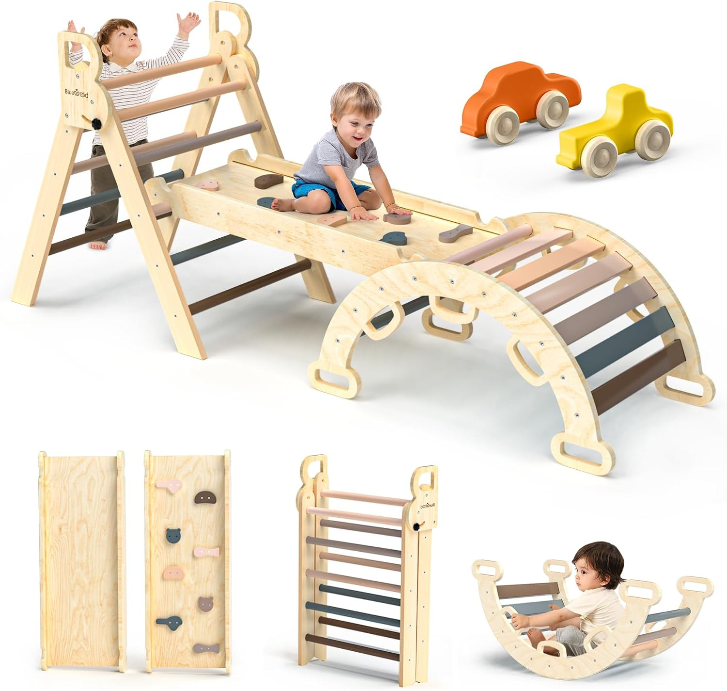 BlueWood Pikler Triangle Set 7in1 Foldable Baby Climbing Toys Wooden Montessori Climbing Set with... | Amazon (US)