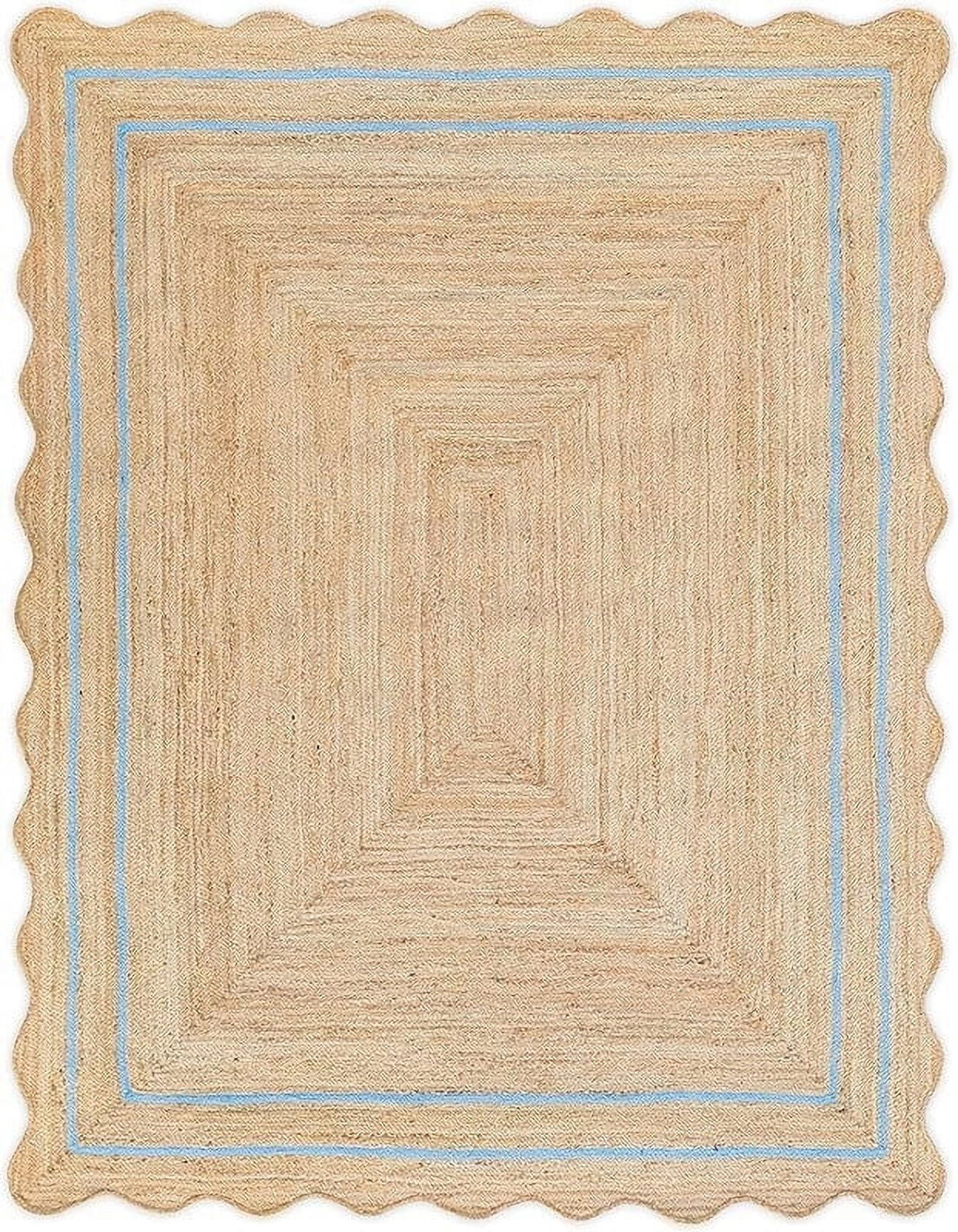 KLAVATE Natural Jute Wave Edge Hand Braided Scalloped Farmhouse Entryway Jute Rug | Walmart (US)