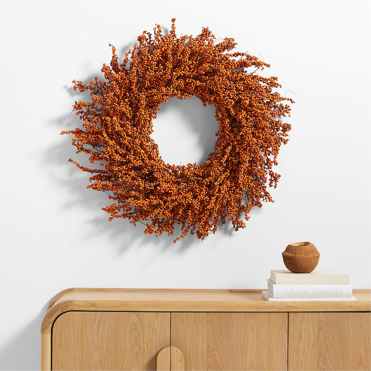 Faux Orange Mini Berry Wreath 32" + Reviews | Crate & Barrel | Crate & Barrel