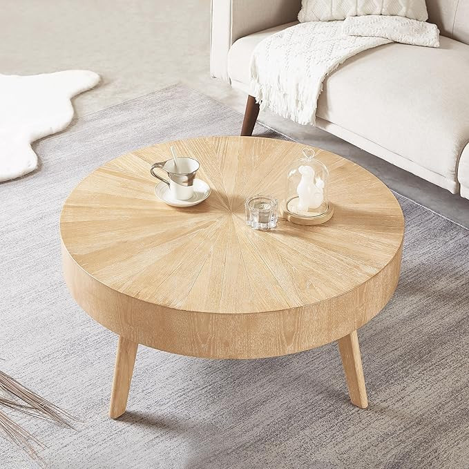 Gexpusm Round Wood Coffee Tables for Living Room, Farmhouse Circle Coffee Table, Rustic Mid Centu... | Amazon (US)