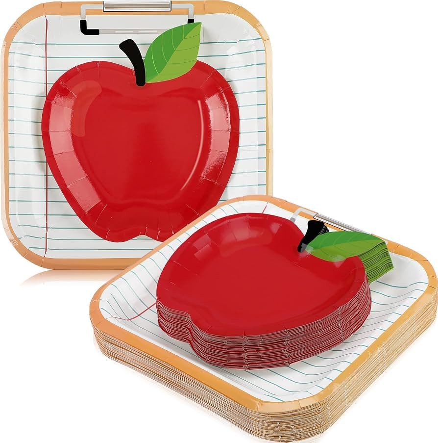 Hushee 48 Pieces Back to School Paper Plates Red Apple & Notebook Shaped Disposable Plates Gradua... | Amazon (US)