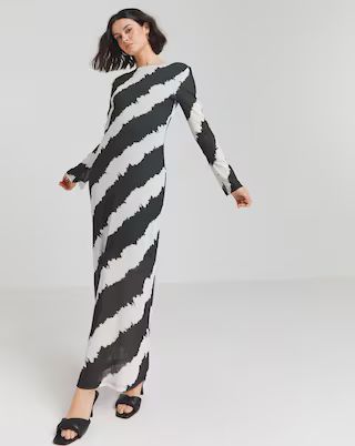 Mono Stripe Mesh Scoop Back Column Maxi Dress | Simply Be | Simply Be (UK)