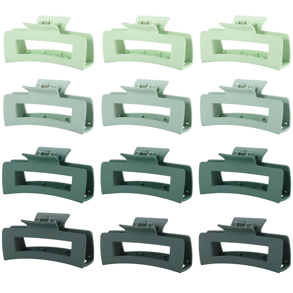12 Pcs Green Large Square Hair Claw Clips for Women, 4.3-Inch Matte Rectangle Claw, Strong Hold N... | Amazon (US)