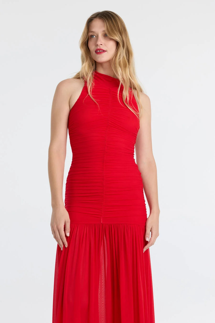 orlana mesh maxi dress in fire red | Bardot (US)