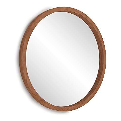 Round Wood Mirror 30 Inch Farmhouse Wall Mirror Wooden Framed Brown Circle Mirror for Bathroom | Amazon (US)