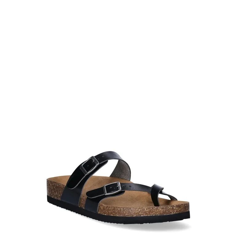 Time and Tru Women's Asymmetric Strap Footbed Sandals, Sizes 6-11, Wide Width | Walmart (US)