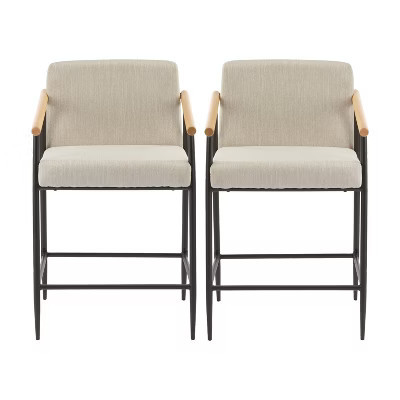 Christopher Knight Home Set of 2 Ruby Mid Century Modern Upholstered Counter Stool with Iron Frame Counter Height Barstools Beige/Espresso | Target