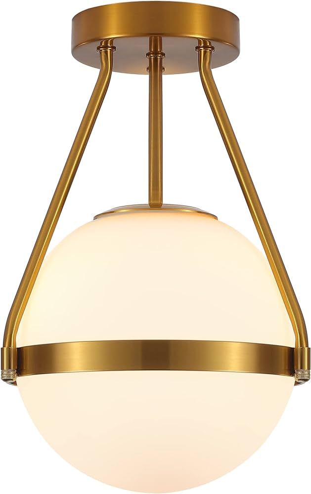 Ynzefly Semi Mount Globe Light - Mid Century Gold Semi Flush Mount Ceiling Light for Bathroom Liv... | Amazon (US)