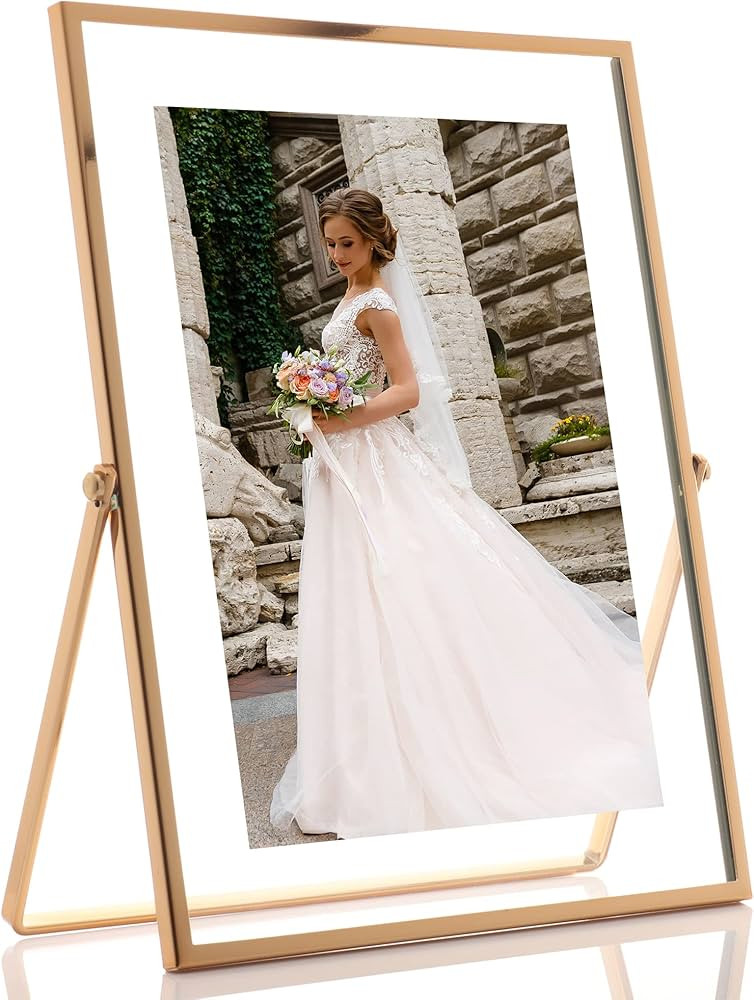 Lawrence Frames Metal Easel Float Picture Frame, 5x7, Gold | Amazon (US)