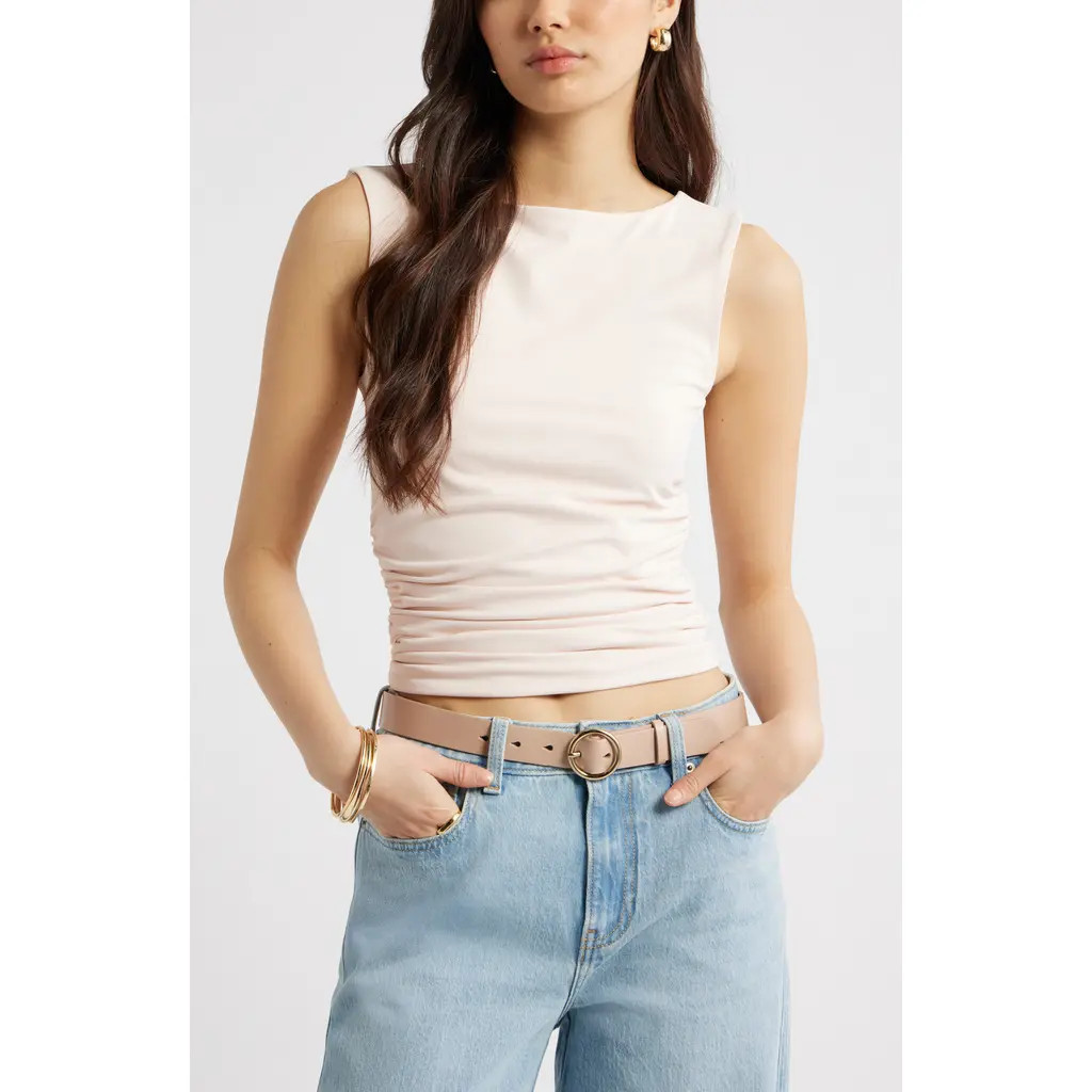 Open Edit Boat Neck Sleeveless Top in Pink Peony Bud at Nordstrom, Size Xx-Small | Nordstrom