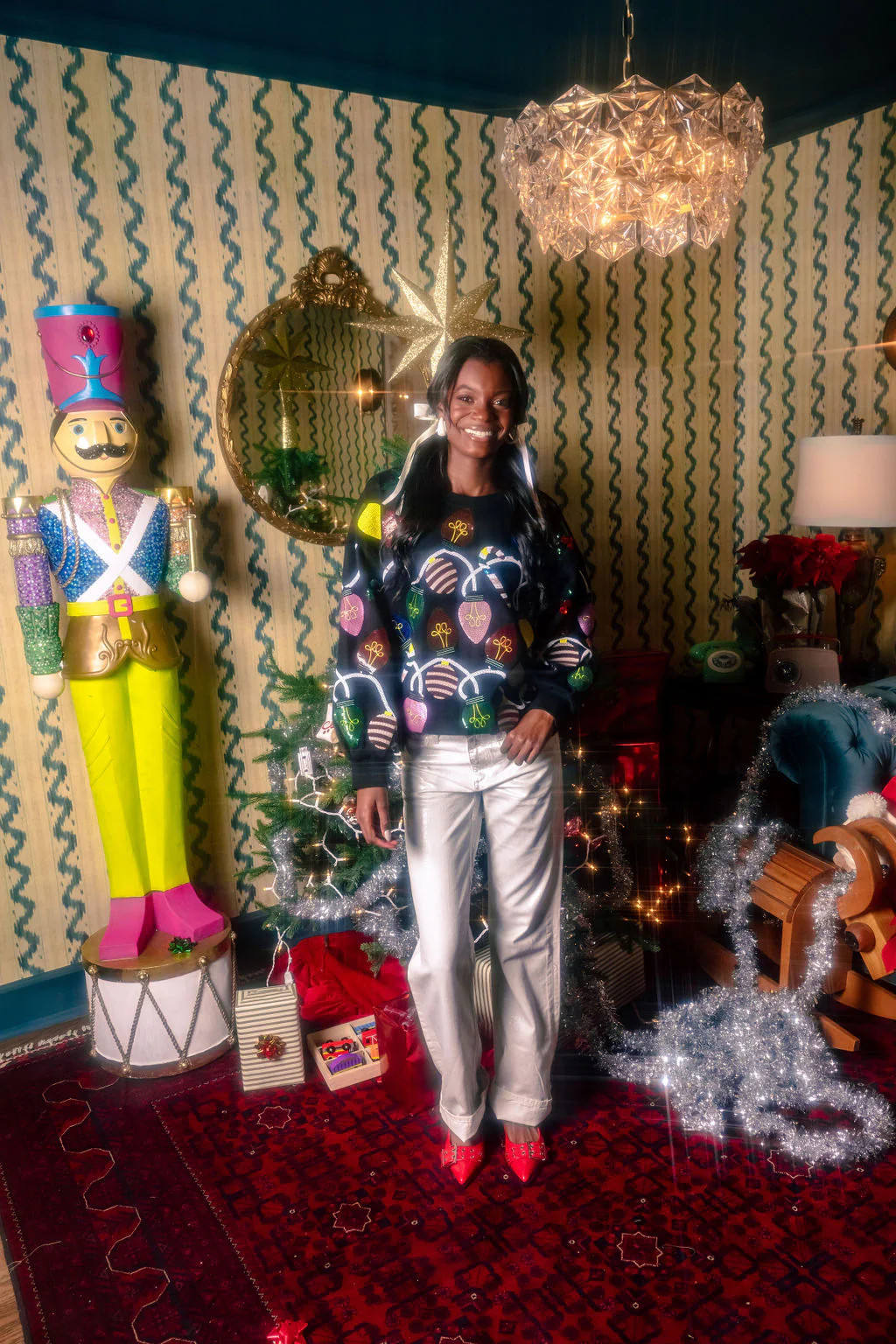 Black Christmas Lights Oversized Sweatshirt | Queen of Sparkles