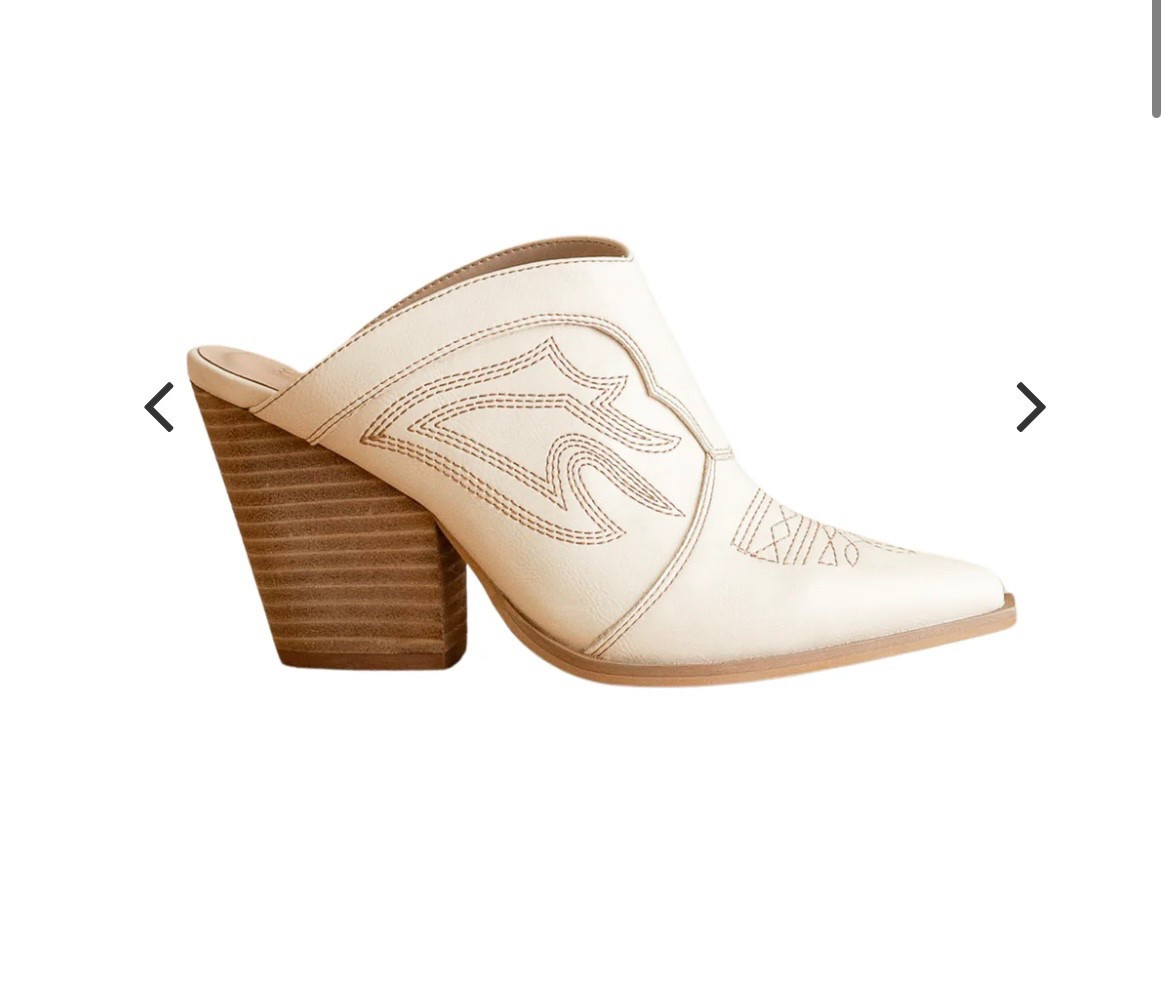 Just got these western mules in the mail and I know this will be a favorite shoe through summer and all! 🫶🏼 

Cream western mules, off white western shoes, summer shoes, fall shoes, under 70

#LTKShoeCrush #LTKFindsUnder100