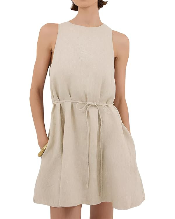 IDEALSANXUN Linen Tank Dresses for Women 2025 Summer Casual Cotton Sleeveless Shift Dress Loose F... | Amazon (US)