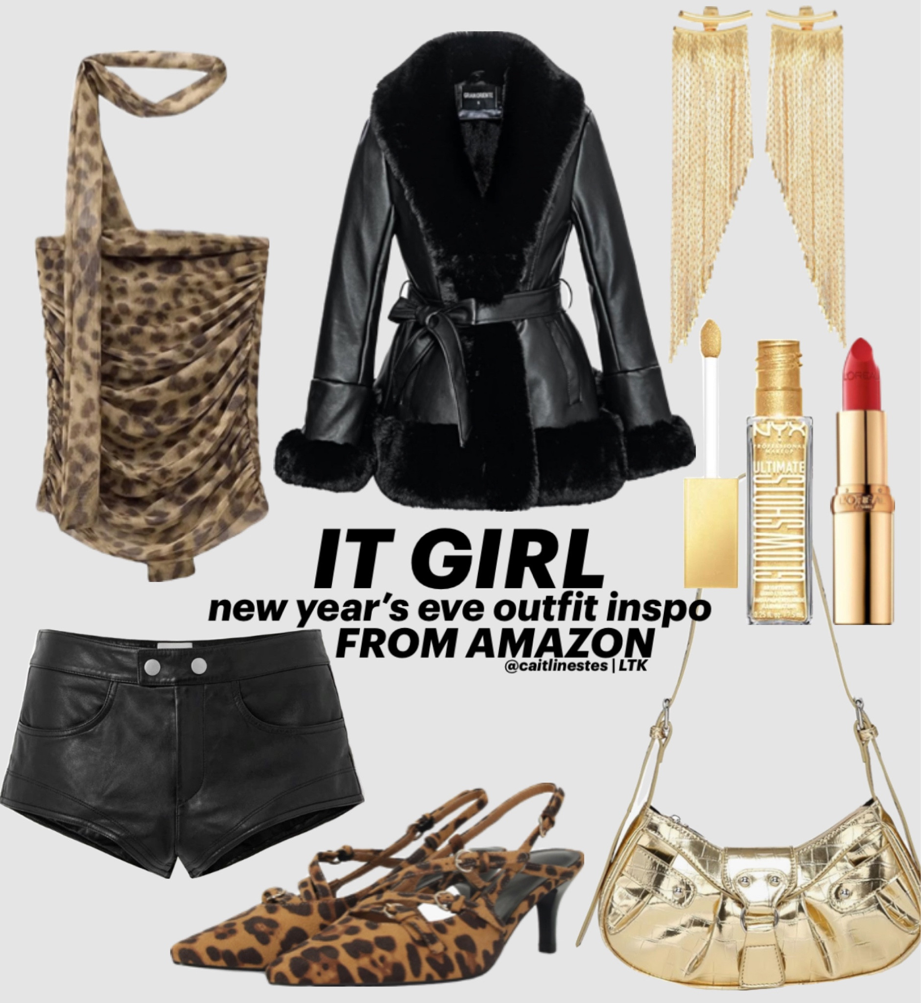 the it girl’s guide to new year’s eve! everything is from amazon 💋 these would be perfect gifts too!!

leopard print, scarf top, leather jacket, fur jacket, fur coat, winter coat, micro shorts, leather shorts, kitten heels, leopard heels, shoulder bag, y2k, gold shoulder bag, gifts for her, girls gift guide, red lipstick, gold eyeshadow, statement earrings, gold jewelry amazon, new years eve outfit, new years, new years outfit, new years eve top, new year’s eve party, nye outfit, nyc outfit, nyc night outfit, nyc winter, party outfits, party top, party looks, party wear, party season, party shoes

#LTKParties #LTKSeasonal #LTKGiftGuide