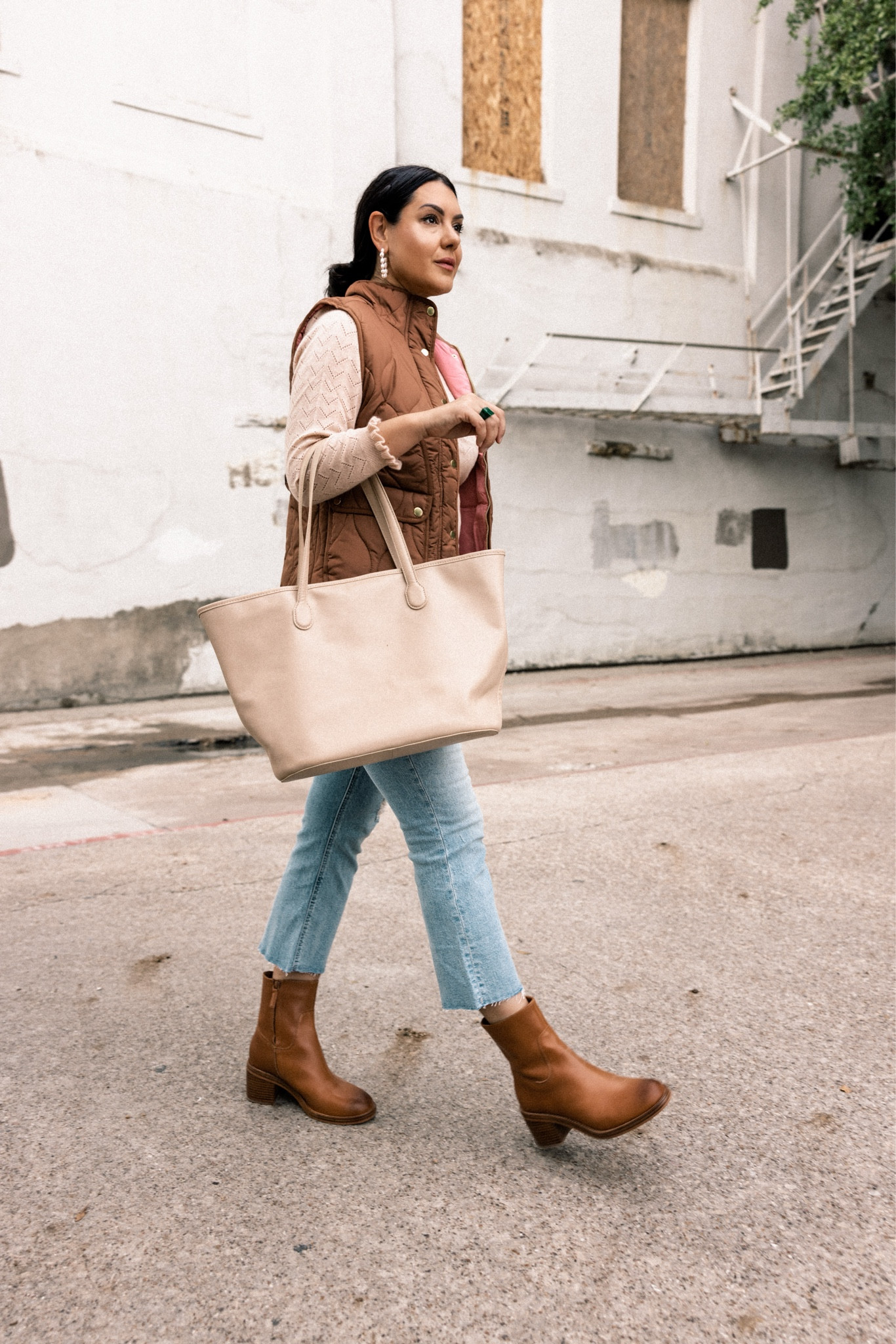 I’m in the medium of the vest, size up for boobs. I’m in the medium of the sweater, TTS. It’s a light pink hue.

I’m in the 30 of the jeans, TTS.

The boots are on sale! Fit is TTS.

#LTKsalealert #LTKSeasonal #LTKunder100