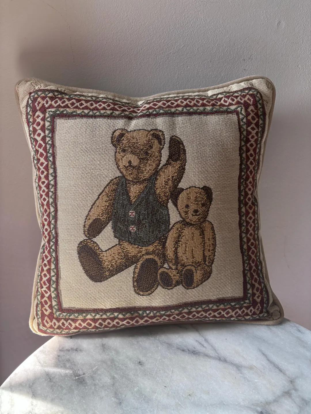 Vintage Riverdale Woven Teddy Bear Pillow | Cottagecore Nursery Décor - Etsy | Etsy (US)