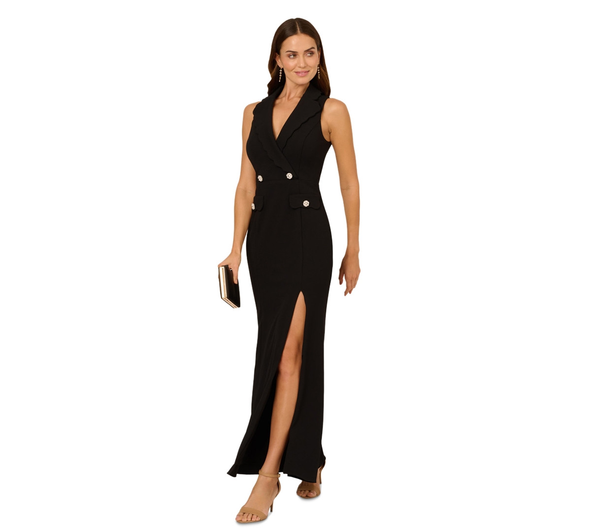 Adrianna Papell Women's Scalloped Tuxedo Gown - Black | Macy's
