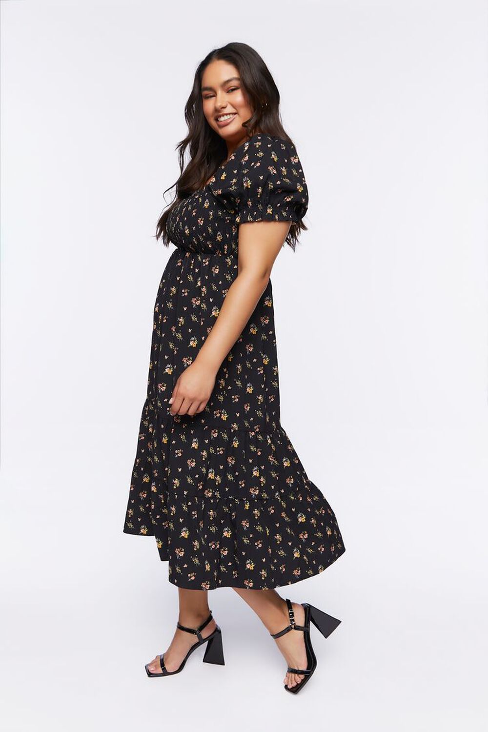 Plus Size Floral Puff-Sleeve Dress | Forever 21 | Forever 21 (US)