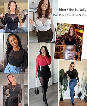 Popilush Long Sleeve Mesh Shapewear Bodysuit for Women Tummy Control Sheer Body Suits Womens Buil... | Amazon (US)