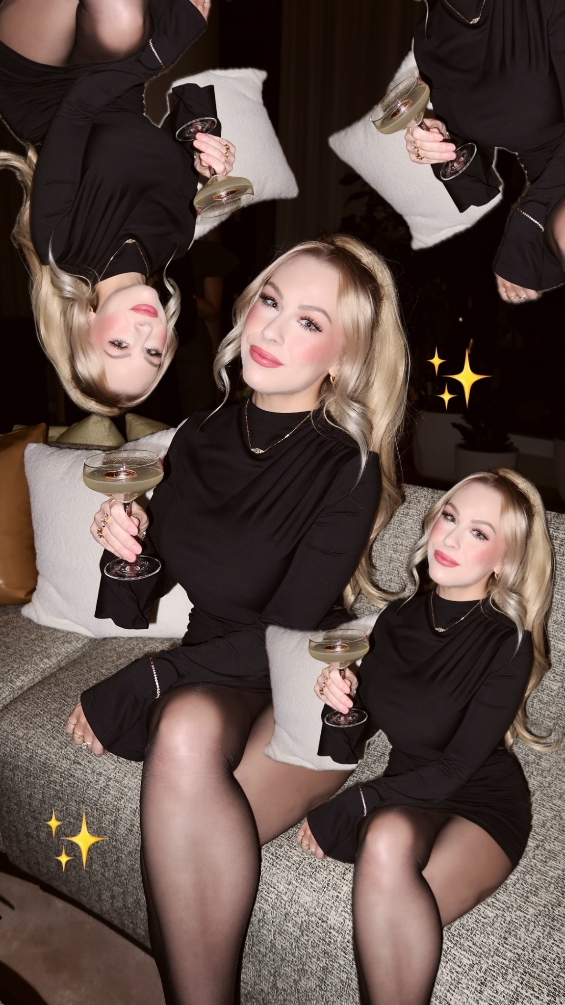 Classic black long sleeve mini dress for fall and winter.


This photo captures an elegant, high-glamour moment with a dreamy, editorial twist. You’re wearing a little black mini dress that perfectly embodies quiet luxury: long-sleeved with subtle flare cuffs, a high neckline, and a figure-flattering silhouette that feels both sophisticated and alluring. The smooth black fabric contrasts beautifully with your sheer black tights, creating a timeless monochrome look that’s elevated yet effortless.

Your hair is styled in soft, voluminous waves, and your makeup glows with romantic warmth—rosy blush, fluttery lashes, and a soft pink lip that enhances the champagne-lit ambiance. You’re holding a coupe glass, which adds a vintage touch of old-Hollywood glamour, while the artistic collage effect and golden sparkle accents give the photo a whimsical, surreal charm—as if multiple versions of you exist in the same luxurious evening.

Overall, the image conveys:
✨ Modern elegance with a vintage muse.
✨ A minimalist black dress reimagined for the golden-hour soirée.
✨ Feminine sophistication meets playful editorial fantasy.

#LTKPetite #LTKFindsUnder50 #LTKStyleTip