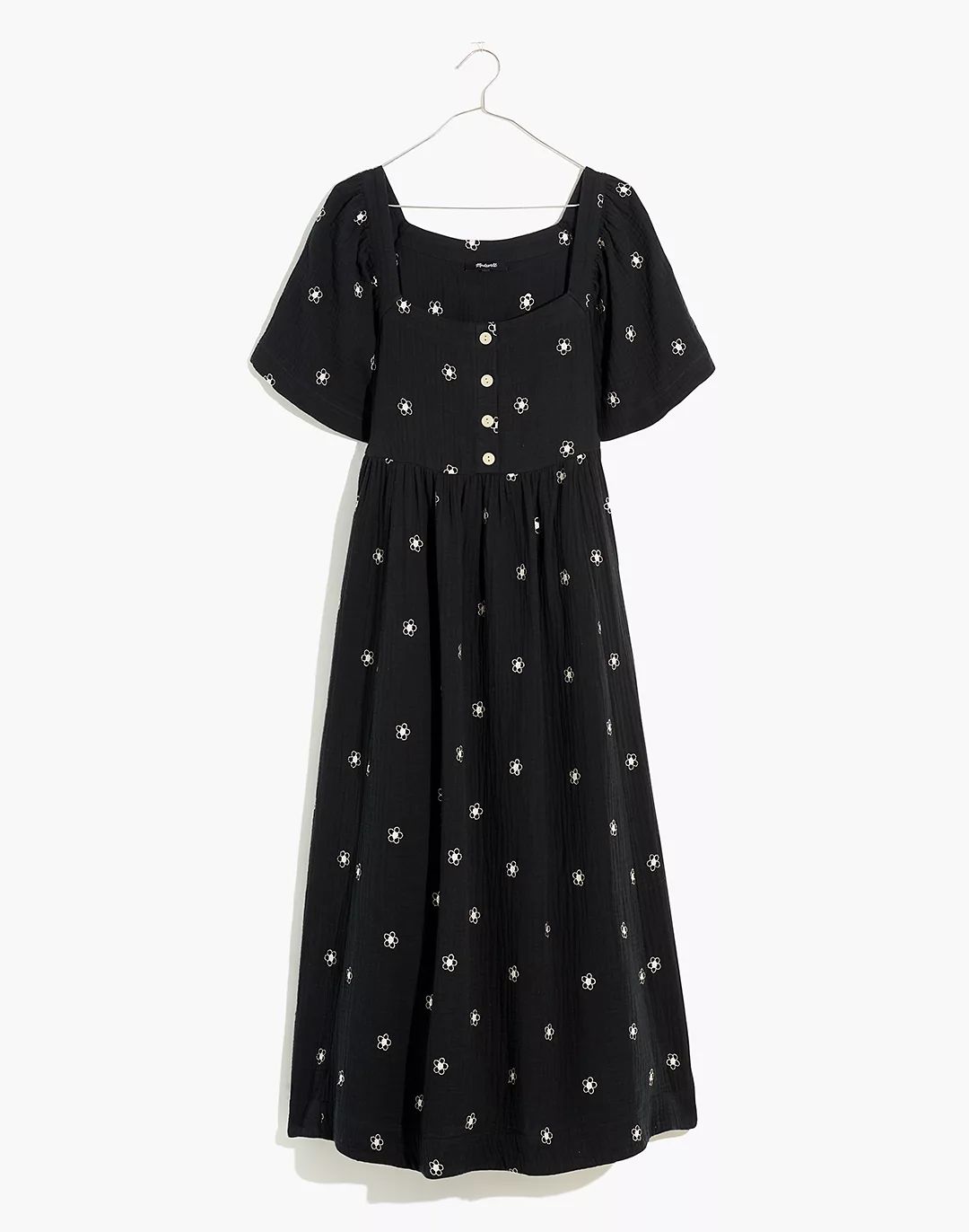 Daisy Embroidered Lightspun Square-Neck Midi Dress | Madewell