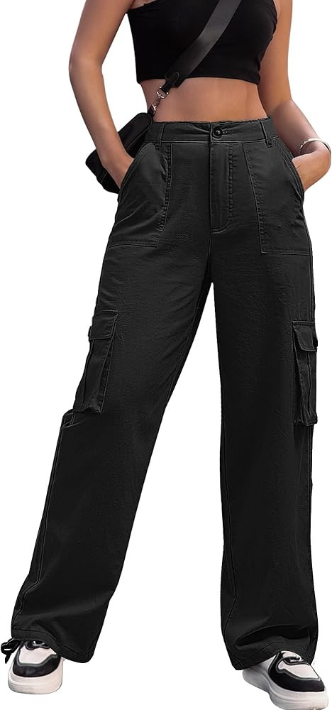 ZMPSIISA Women High Waisted Cargo Pants Wide Leg Casual Pants 6 Pockets Combat Military Trousers | Amazon (US)