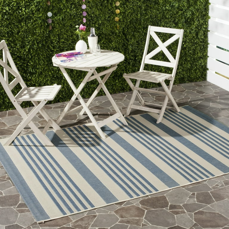 Safavieh Courtyard Caroline Striped Indoor/Outdoor Area Rug, Beige/Blue, 5'3" x 7'7" | Walmart (US)