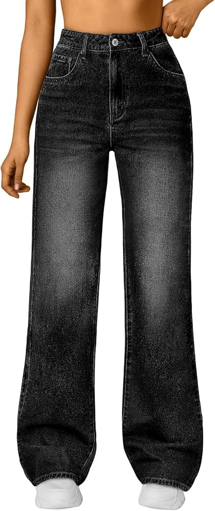 Trendy Queen Women High Waisted Straight Wide Leg Jeans Stretch Baggy Pants | Amazon (US)