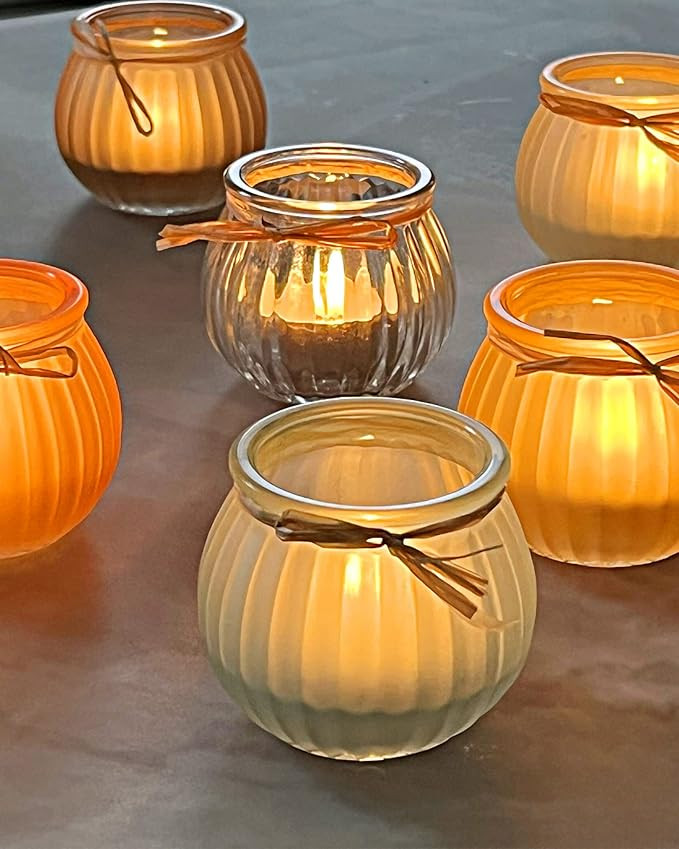 WDHODEC Fall Candle Holders Set of 6, Glass Pumpkin Tealight Votive Candle Holder for Halloween T... | Amazon (US)