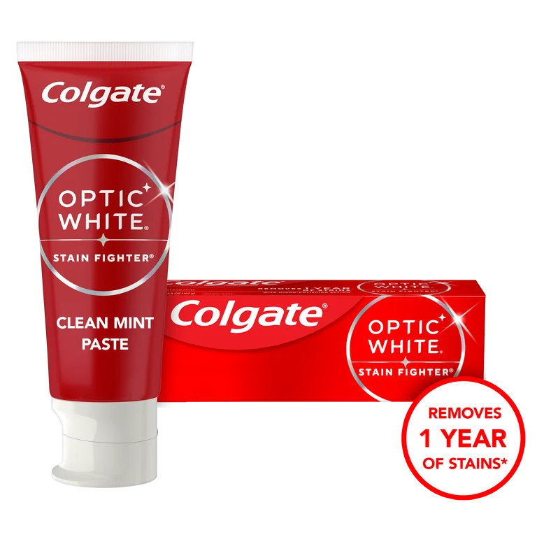 Colgate Optic White Stain Fighter Clean Mint Paste Teeth Whitening Anticavity Toothpaste, 3.8 oz | Walmart (US)