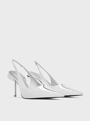Silver Flor Metallic Rose-Heel Slingback Pumps | CHARLES & KEITH | Charles & Keith US
