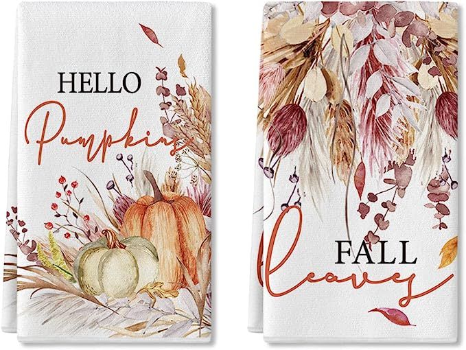 Artoid Mode Hello Pumpkin Fall Leaves Kitchen Towels Dish Towels, 18x26 Inch Autumn Thanksgiving ... | Amazon (US)