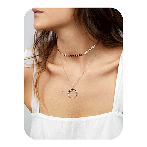 Defiro Layer Choker Gold Tone Sequins Coin Necklace Moon Pendant Charm Women Jewelry | Amazon (US)