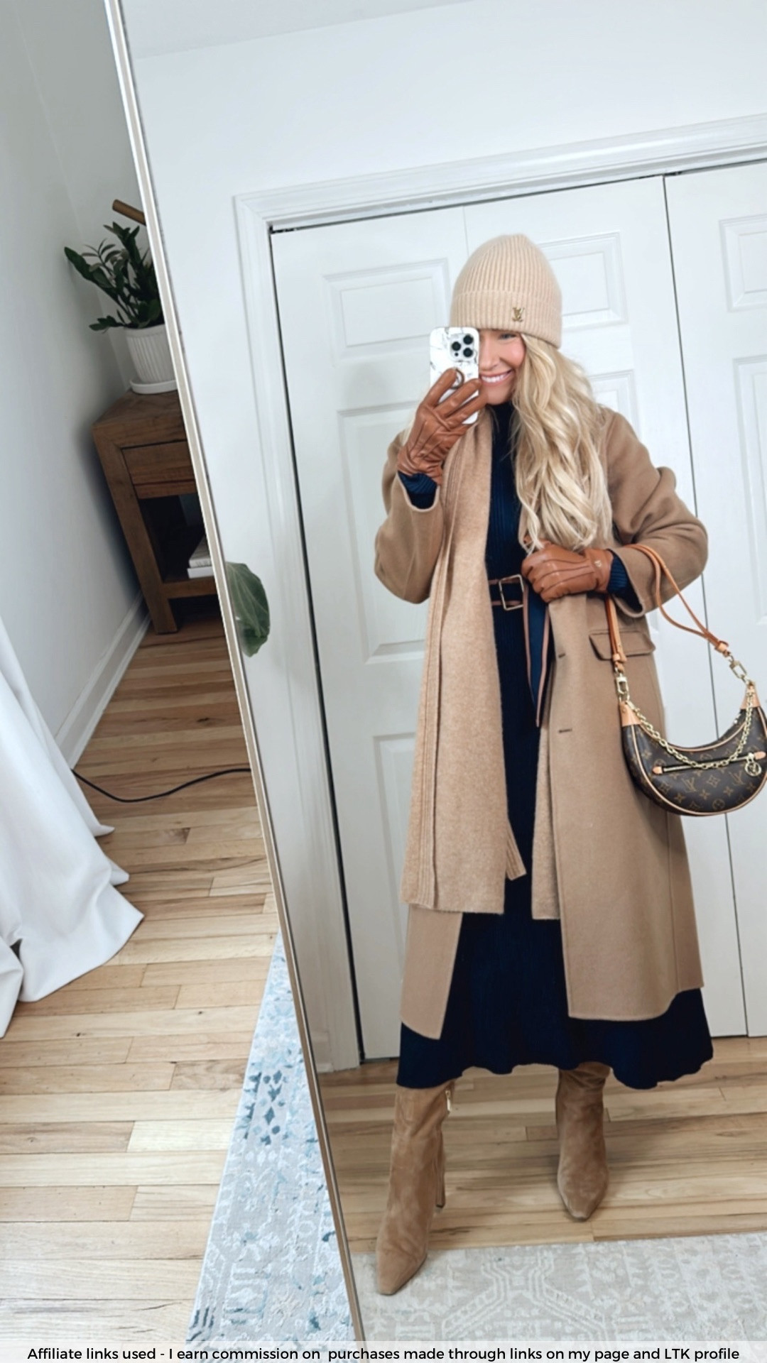 Winter outfit

Camel coat
Stylish cold weather outfits
Sweater dress 
Classy style 