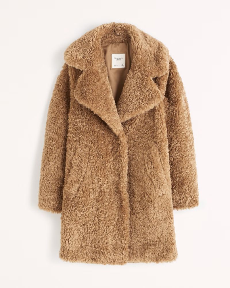 Women's A&F Teddy Mid Coat | Tan Coat Coats | Abercrombie Coat | Winter Coat | Abercrombie & Fitch (US)