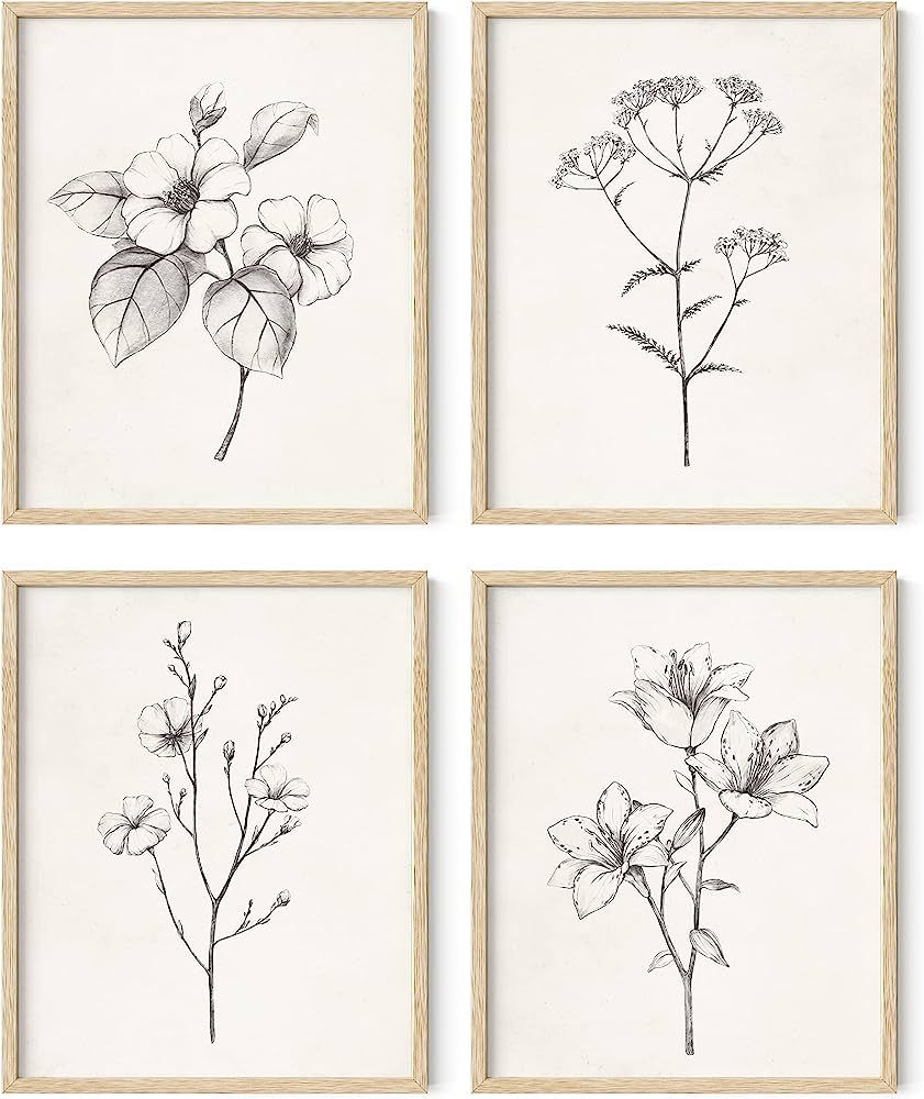 Haus and Hues Vintage Botanical Prints - Set of 4 Rustic Wall Art for Bedroom, Bathroom, Living R... | Amazon (US)