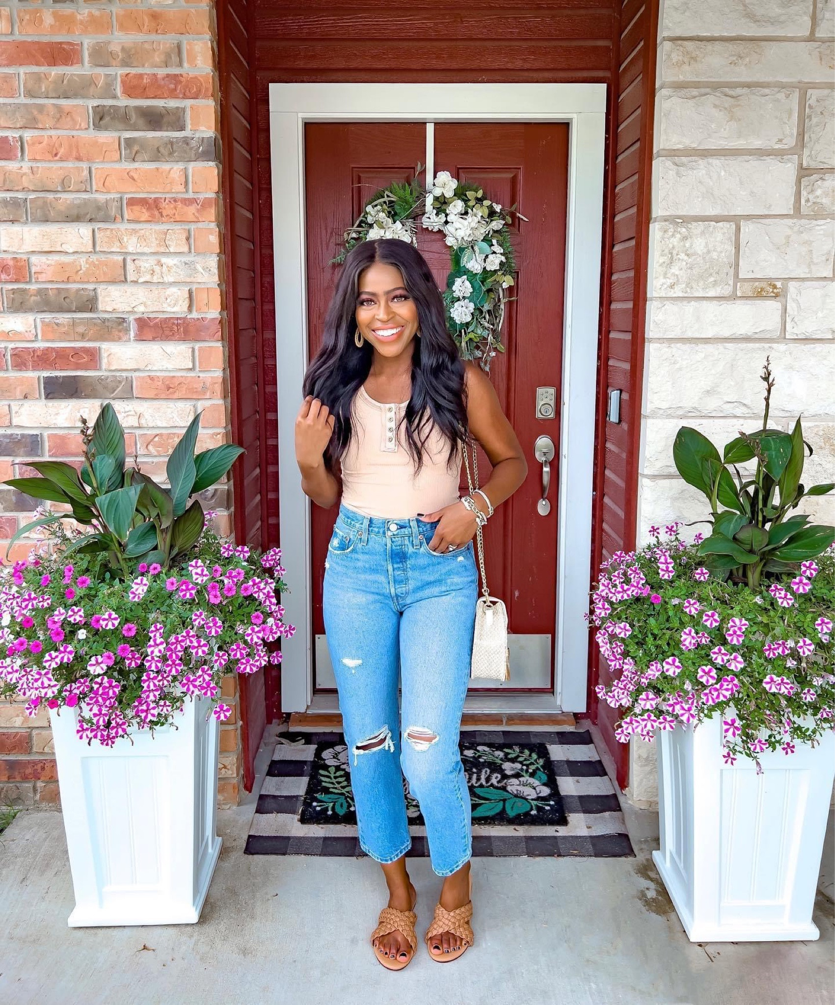 My bodysuit is on sale for $10.99 with an additional 5% off clip coupon. 

Bodysuit: Wearing a small, has stretch, functional chest buttons and snap bottom closure. •Jeans: I am 5’4” wearing a size 25, comfortable, true denim and no stretch. •Sandals fit true to size.

#LTKFind #LTKunder50 #LTKsalealert