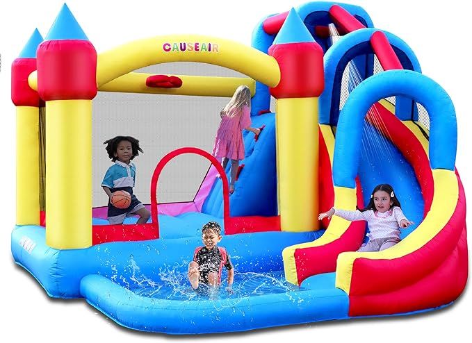 Causeair Giant Inflatable Bounce House with Water Slide,Wet and Dry Use,Basketball Hoop,Climbing ... | Amazon (US)