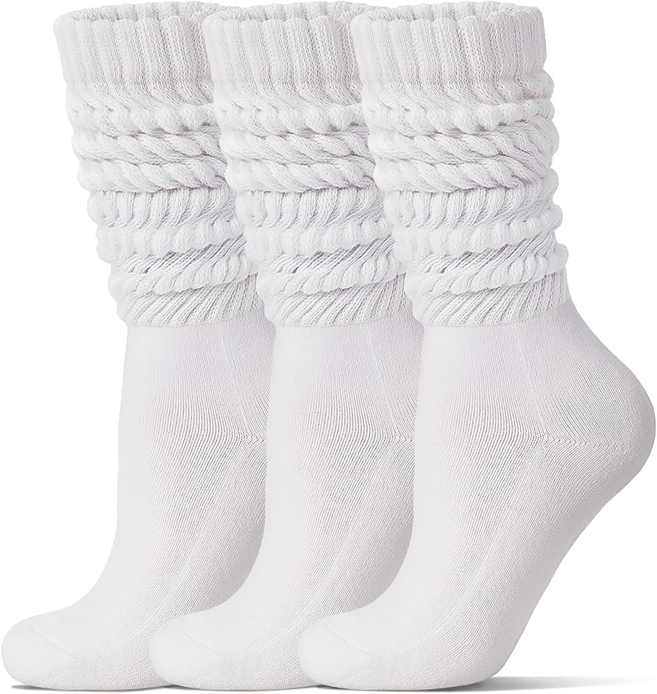 Women's Slouch Socks Long Boot Scrunch Sock Soft Cotton Knit Cozy Socks 3 Pairs | Amazon (US)